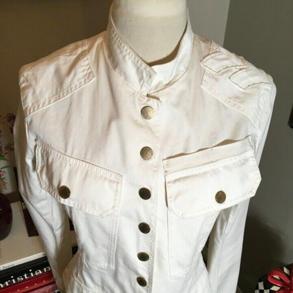 Jimmy Taverniti White Snap Front Military Jacket - Picture 2 of 12